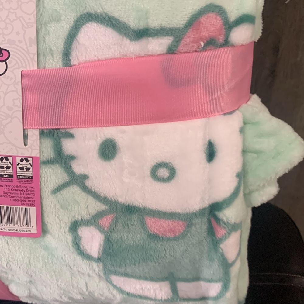 New Hello Kitty Seafoam Green Mushroom & Bows 60 x 90 Plush Twin Soft Blanket - Picture 5 of 8